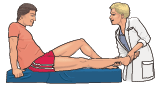 Male patient receiving physical therapy from a female therapist