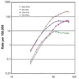 Rates of growth invasive subsets according to ER and PR status