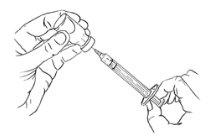 example of needle in vial while pulling plunger to withdraw fluid