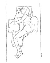 image showing person lying in bed with pillow between legs and pillows on each side